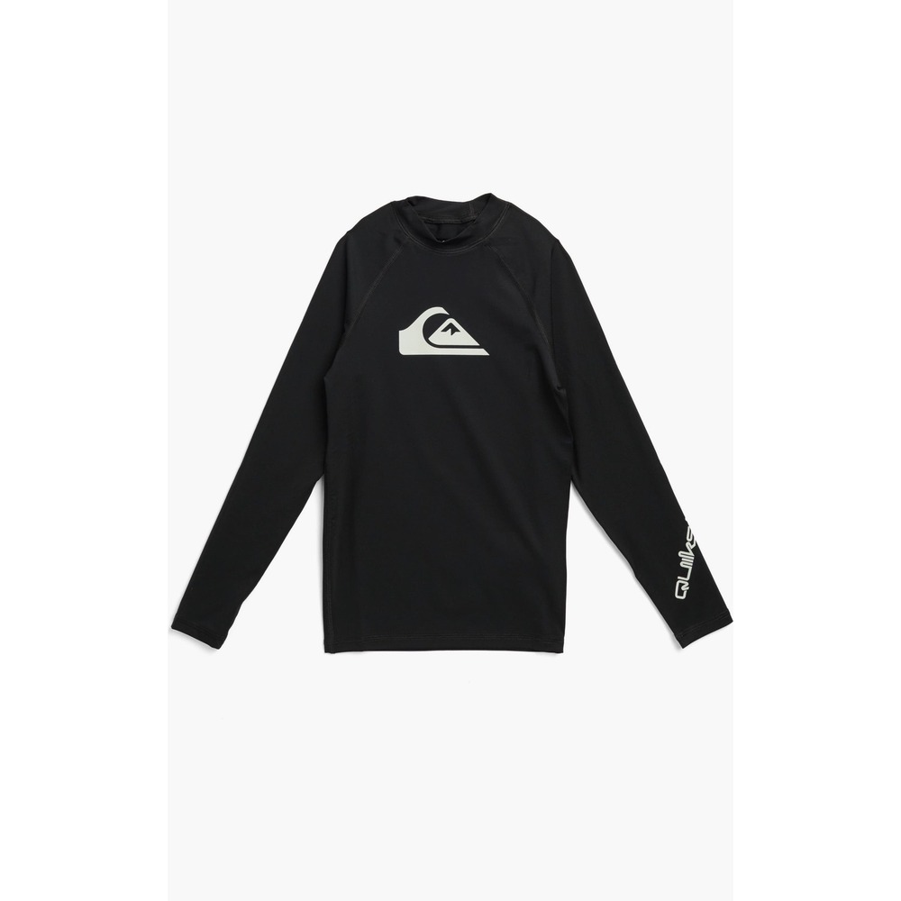Quiksilver‎ Rash Guard Boys 12 Black EUC All Time Long Sleeve Logo Mock Neck